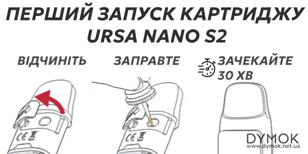 Інструкція для першого запуску картриджу Лоствейп Урса Нано С2