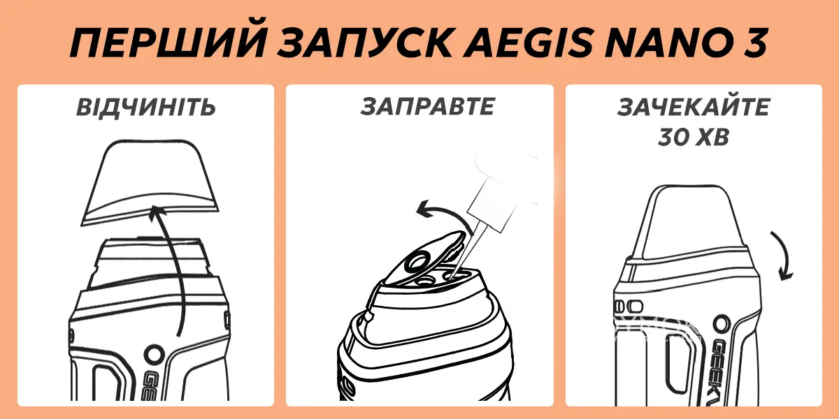 Правильний алгоритм першого запуску под системи Geekvape Aegis Nano 3