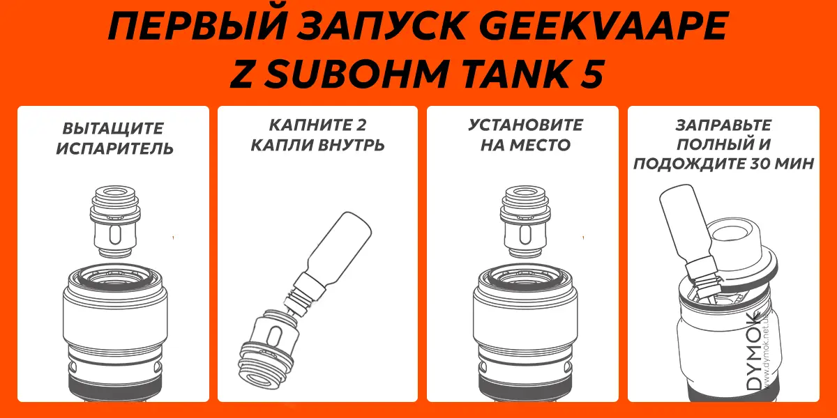 Инструкция для первого запуска бака Geekvape Z Subohm Tank 5