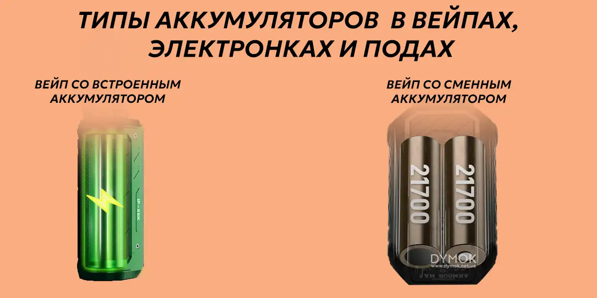 Сменный и встроенный аккумулятор в под системах, вейпах и электронных сигаретах