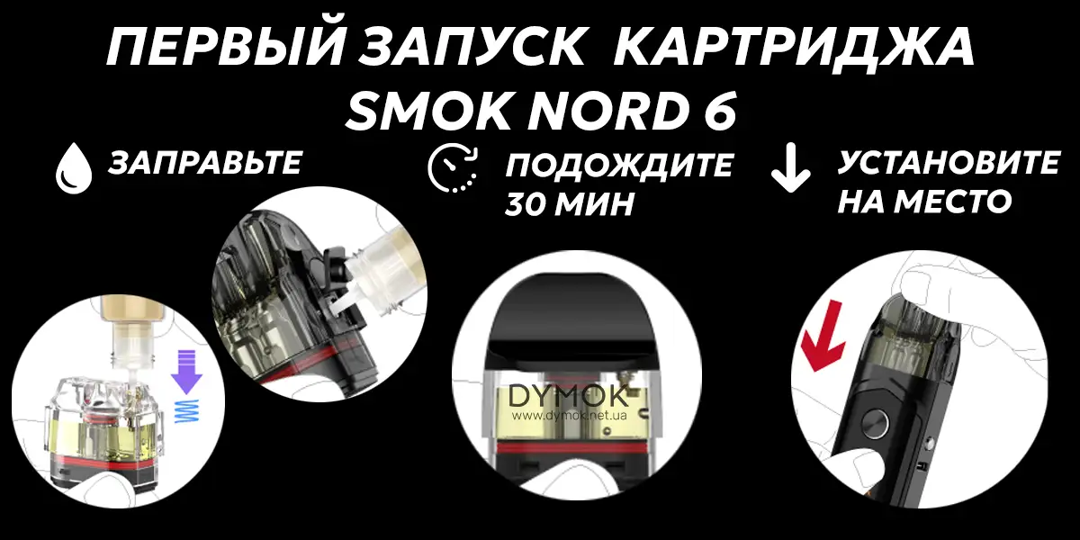 Алгоритм первого запуска картриджа Smok Nord 6