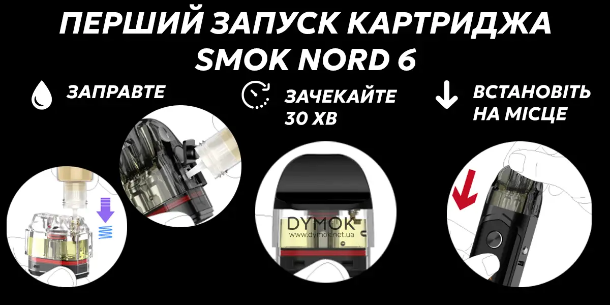 Алгоритм першого запуску картриджа Smok Nord 6