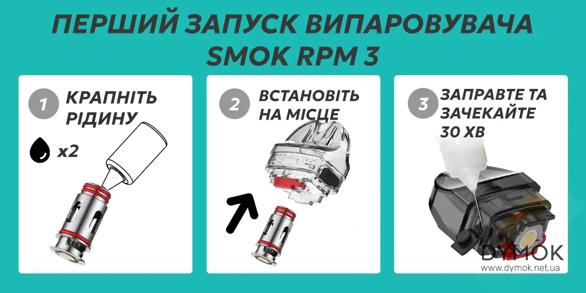 Алгоритм першого запуску випаровувача SMOK RPM 3