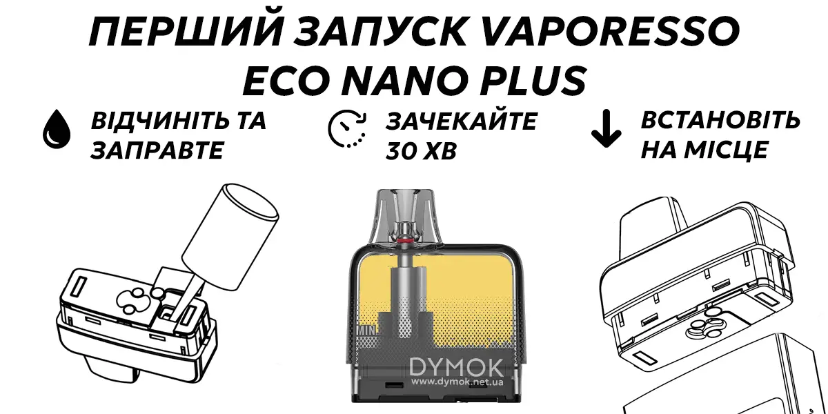 Інструкція для першого запуску Vaporesso Eco Nano Plus