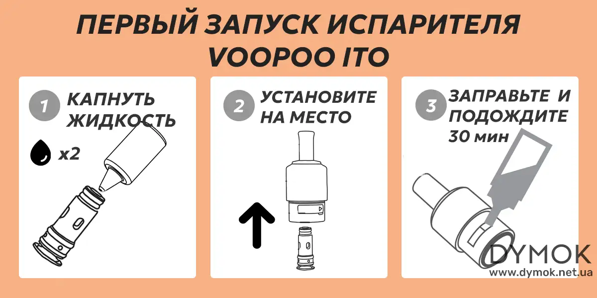 Как пропитать и запустить испаритель Voopoo ITO впервые