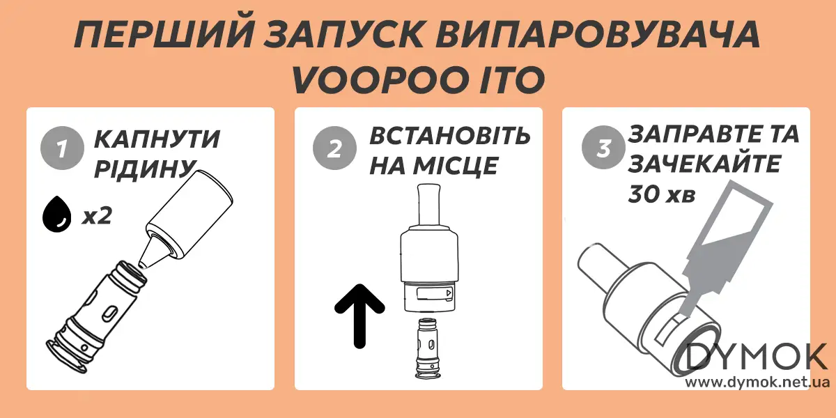 Алгоритм першого запуску випаровувача Voopoo ITO