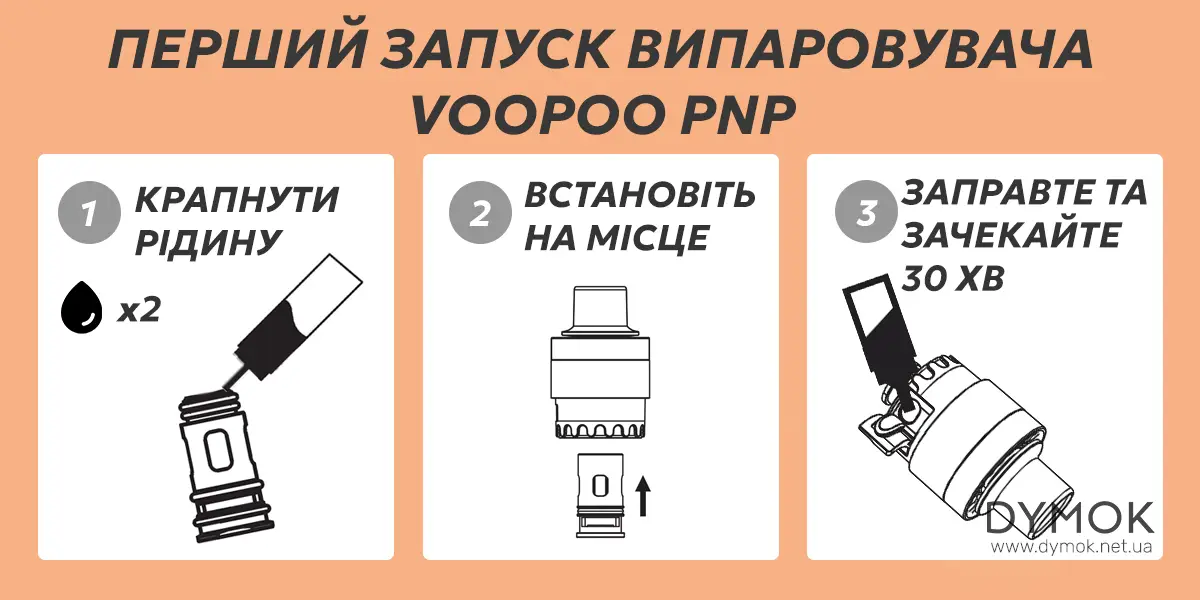 Змочування та правильний перший запуск випаровувача Voopoo PnP