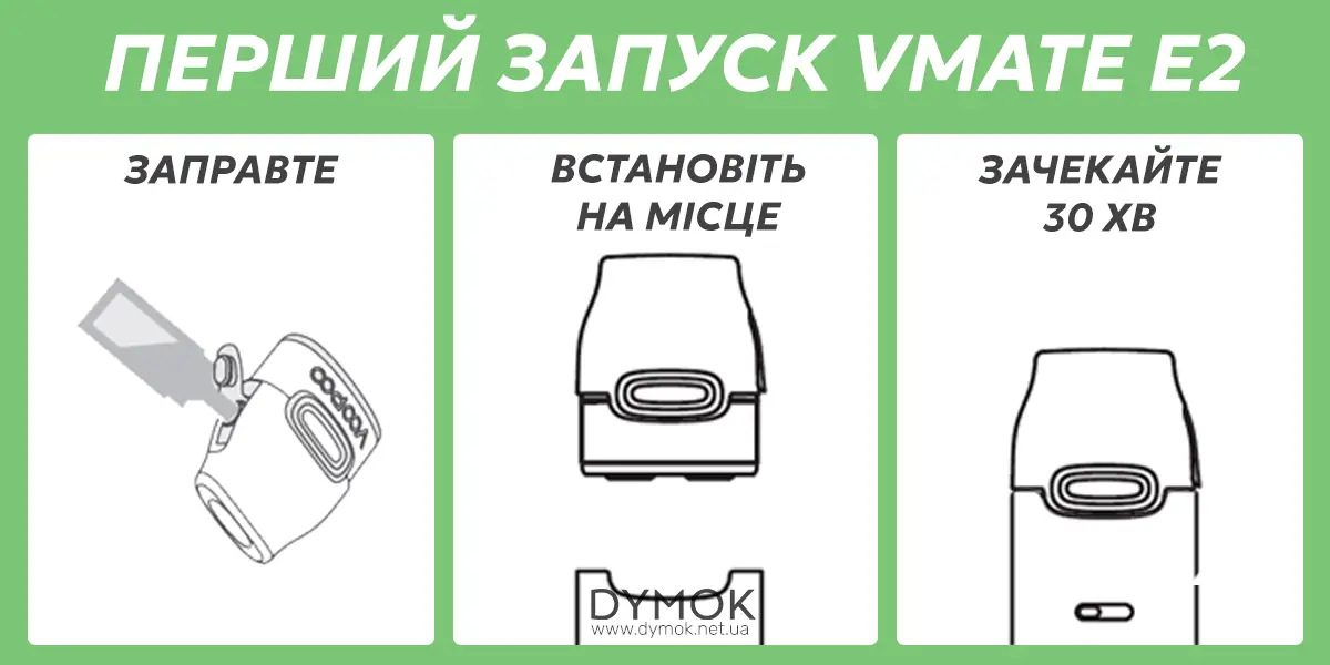 Інструкція для першого запуску подіка Voopoo Vmate E2
