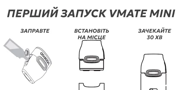Інструкція від DYMOK Вейп шоп для першого запуску пода Voopoo Vmate Mini