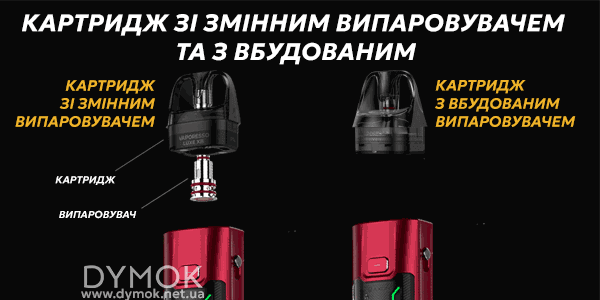 Картридж з вбудованим випаровувачем та картридж зі змінним випаровувачем